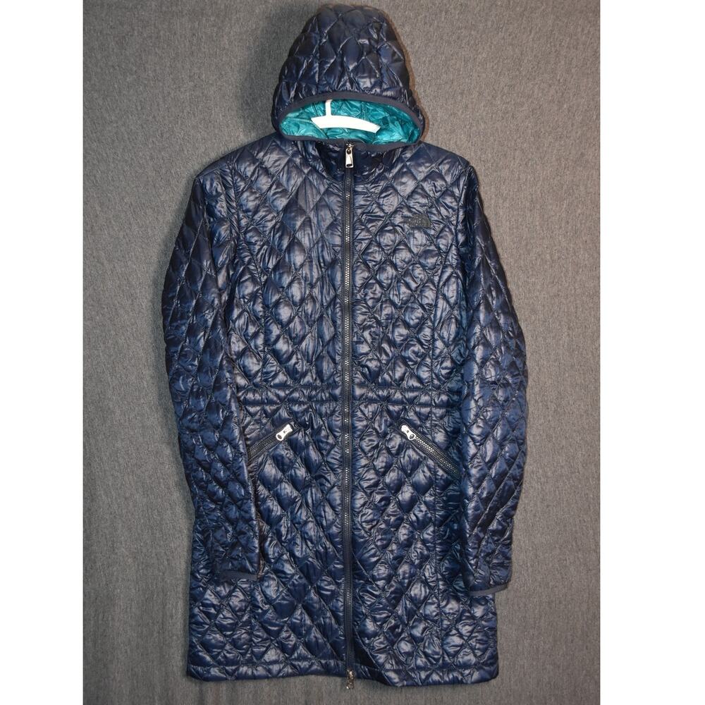 The North Face Women's Small Thermoball Parka Lightweight Blue Hooded Long Coat